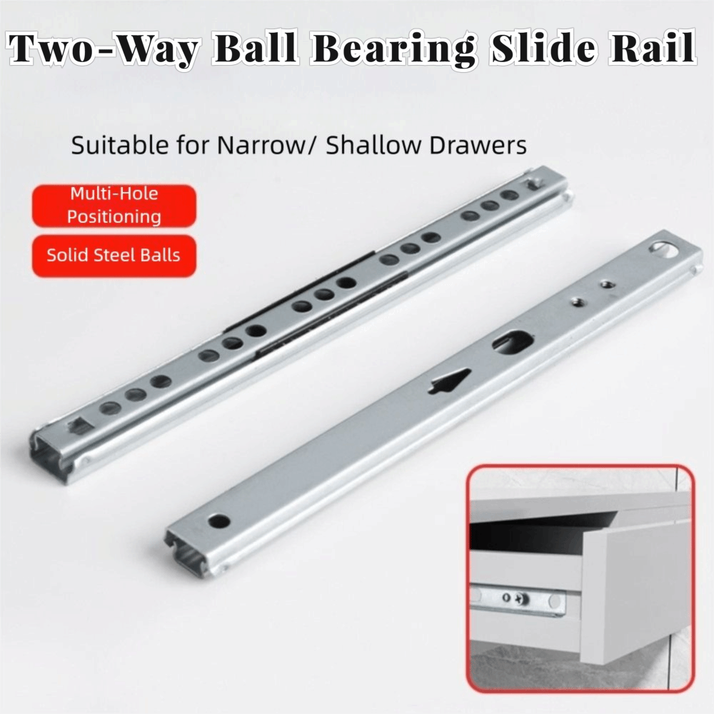 Drawer Slide Pair - รางลิ้นชักแบบเลื่อนเรียบ 2 ชิ้น รางเลื่อนสองทาง อุปกรณ์ฮาร์ดแวร์รางลิ้นชัก กว้าง