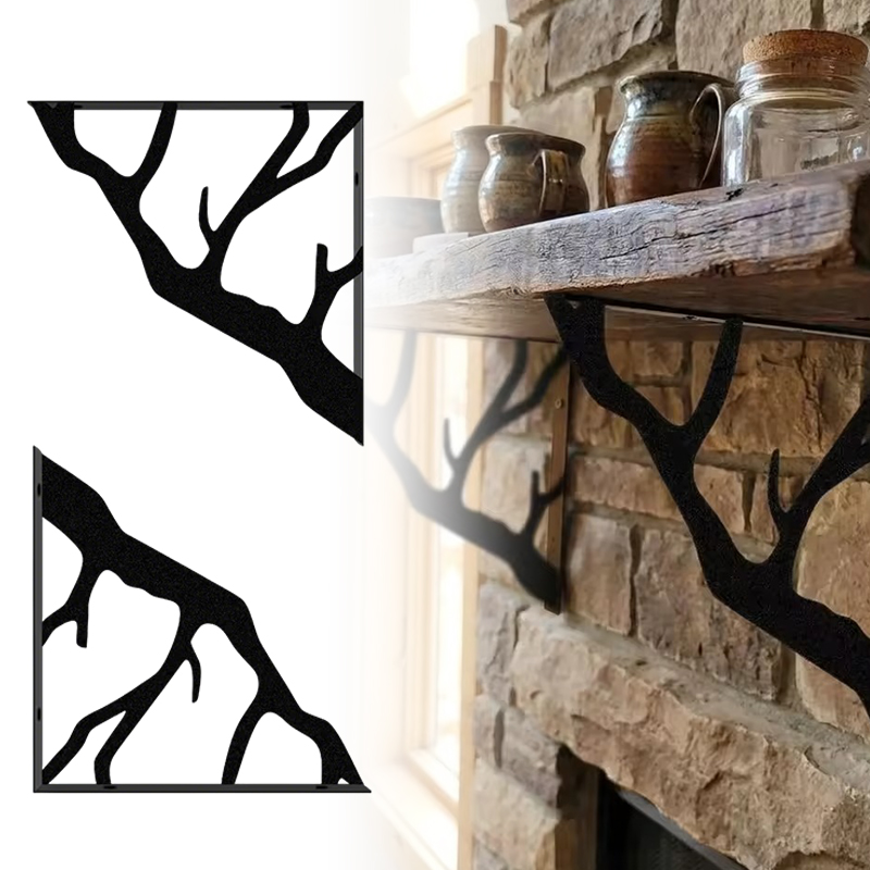 Shelf Bracket Pair - 2PCS ชั้นวางโลหะรูปกิ่งไม้สีดำรูปตัว L ขายึดแบบแขวนประหยัดพื้นที่ติดผนังตัวรองรับการติดตั้งตกแต่งบ้าน ZYF