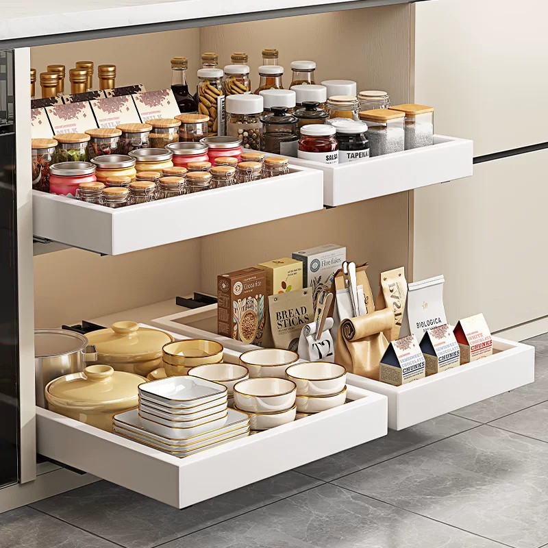 Drawer Slide Pair - ชั้นวางของในครัว 1-2 ชิ้น พร้อมรางเลื่อน ถาดเก็บของแบบลิ้นชัก ชั้นวางกล่องเครื่องเทศสำหรับตู้เก็บของ