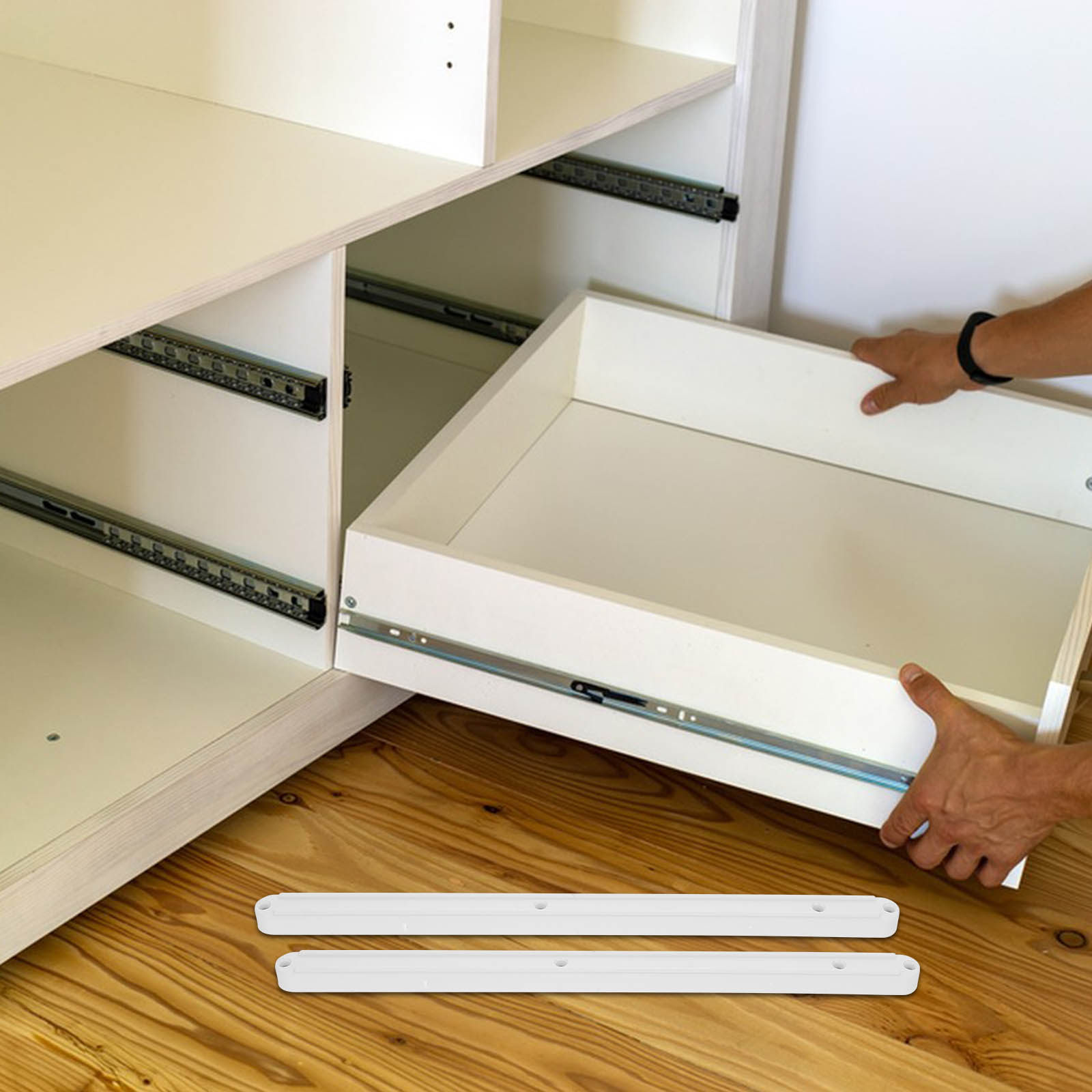 Drawer Slide Pair - รางลิ้นชักพลาสติก 2 ชิ้น แบบเรียบ ไร้เสียงรบกวน สำหรับตู้ครัว